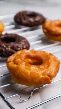 Old fashioned donuts original and chocolate flavour Stock Photos