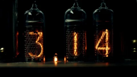 Old fashioned electric lamp lights with numbers and shows number pi 3.14. Stock Footage 122742651