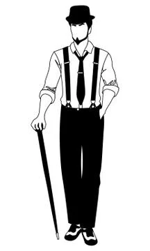 Old-fashioned faceless man walking with a cane Stock Illustration