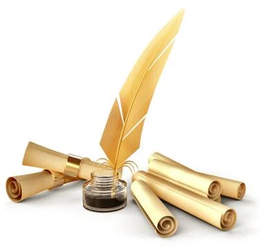 Old-fashioned feather with ink and blank scrolls 스톡 일러스트