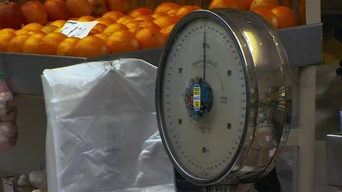 Old fashioned fruit scale. Stock Footage 85233502