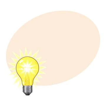 Old fashioned glowing tungsten light bulb, side view, vector illustration Stock Illustration