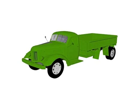 Old fashioned green truck with loading platform Stock Illustration