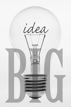 Old fashioned light bulb with the text big idea. Foto stock