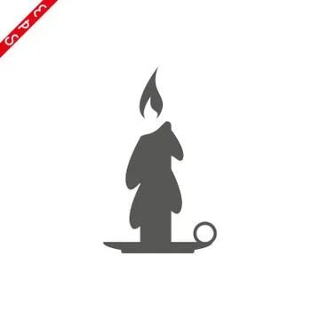 Old fashioned lit candle candlestick on holder flat vector icon for apps and  Stock Illustration