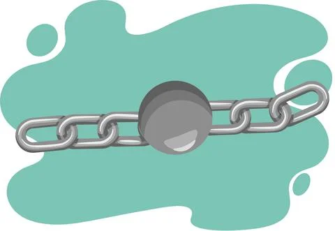 Old fashioned or retro ball and iron chain concept illustration for freedom or Stock Illustration