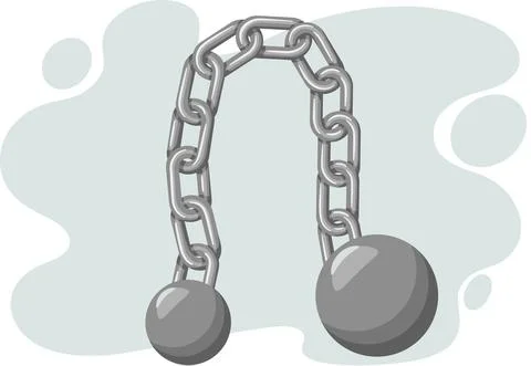 Old fashioned or retro ball and iron chain concept illustration for freedom or Stock Illustration