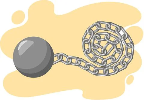 Old fashioned or retro ball and iron chain concept illustration for freedom or Stock Illustration