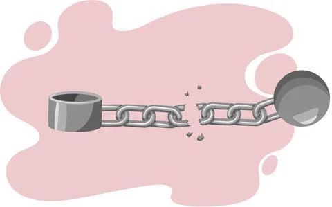 Old fashioned or retro ball and iron chain concept illustration for freedom or Stock Illustration