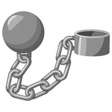 Old fashioned or retro ball and iron chain criminal style design. Silver jail Stock Illustration