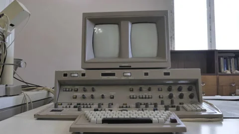 Old Fashioned Personal Computer. Vintage Retro Computing Machine Stock Footage 157992538