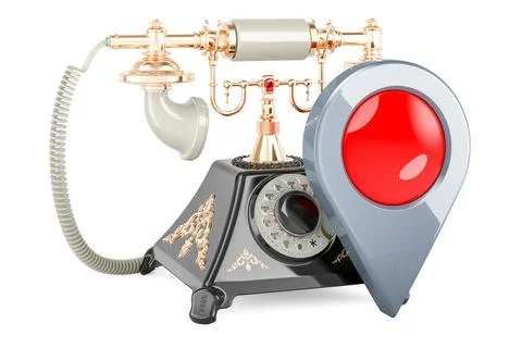 Old-fashioned phone with map pointer, 3D rendering Stockillustratie