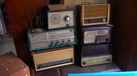 Old fashioned radios are stacked in a shop in the old city of Havana, Cuba. Stock Footage 66768174