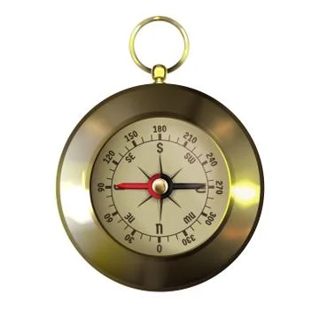 Old-fashioned retro brass compass realistic Иллюстрация