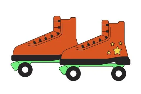 Old fashioned roller skates 2D linear cartoon object Stock Illustration