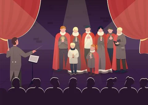 Old fashioned singing perfomance flat color vector illustration Stock Illustration