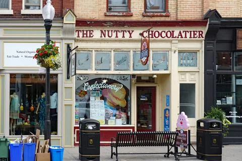 Old fashioned small town main street storefronts in 19th century buildings Stock Photos