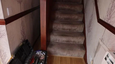 Old Fashioned Staircase with Builder at the Top Stock-Footage 334735943