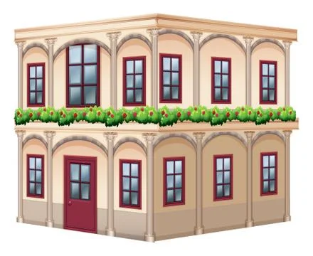 Old fashioned style building with red door Ilustración de archivo