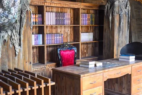 Old fashioned style of interior with a bookshelf Stock Photos