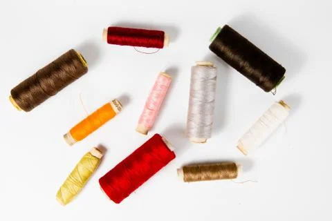 Old fashioned tailoring threads in many colors. Start you handy work business Stock Photos