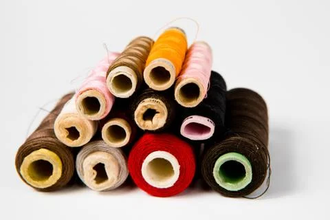 Old fashioned tailoring threads om pile in many colors. Start you handy work Stock Photos