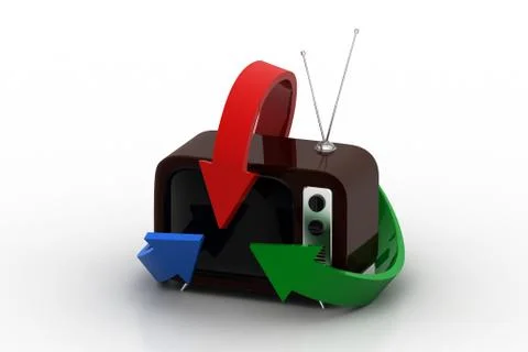Old fashioned television with arrows Free Stock Illustration