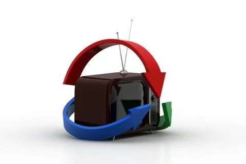 Old fashioned television with arrows Free Stock Illustration