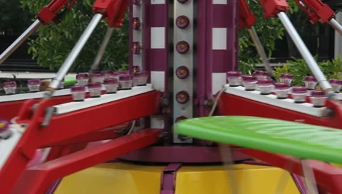 Old Fashioned Theme Park  Airplane Ride Very Close #3 Stock Footage 7732994