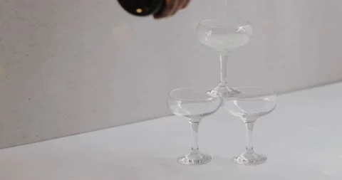 Old-fashioned tower of champagne Stock Footage 142956387