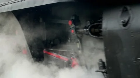 Old Fashioned Train Wheels With Steam Pulsation, Steam Locomotive. Stock Footage 166047005