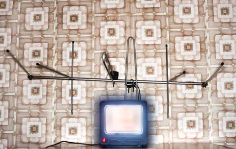 Old fashioned tv set with antenna wallpaper with pattern Stock Illustration