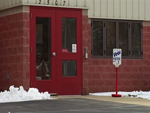 Old Fashioned Vote Here Sign - Wide Shot Stock Footage