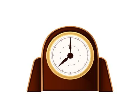 Old fashioned wooden table clock mechanical watch with gold bezel luxury Stock Illustration
