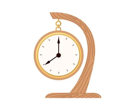 Old fashioned wooden table clock mechanical watch with gold bezel luxury Stock Illustration
