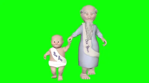 Old father time walks hand in hand with a baby representing the new year. Stock Footage 70842959