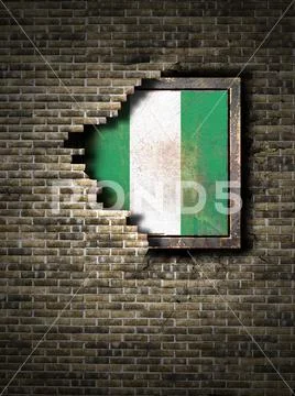 Old Federal Republic of Nigeria flag in brick wall Stock Illustration
