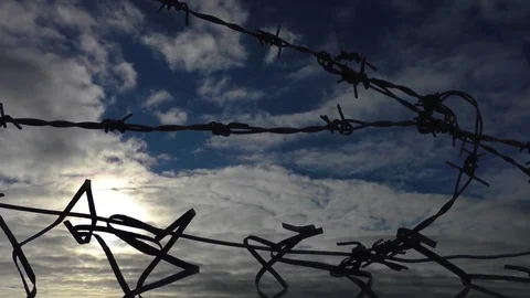 Old fence with barbed wire Stock Footage 82458492