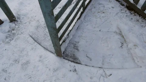 Old fence gate opens in backyard. Winter, snow Stock Footage 77206794