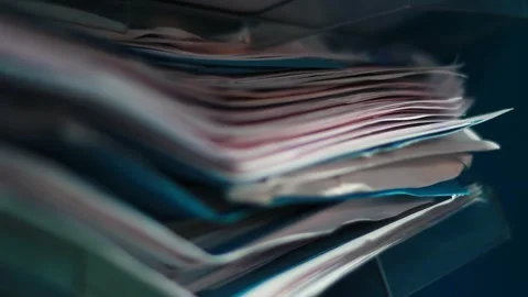 Old files and documents on the shelf of a drawer Stock Footage 164465672