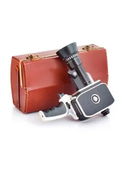 Old film camera with case. Stock Photos