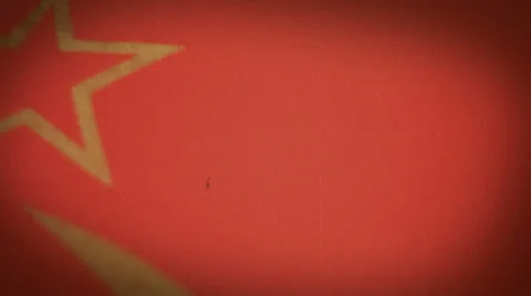 Old film effect : Flying Soviet USSR Red Flag with Gold Gilded Star Stock-Footage 22519403
