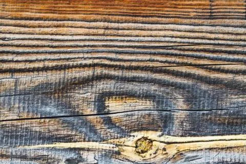 Old filthy pine board with cracks and a knot Stock Photos