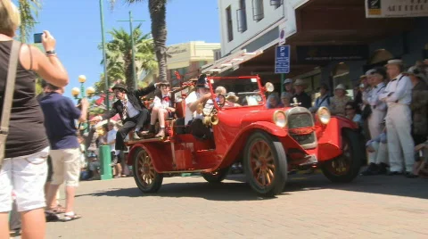 Old fire engine in parade Stock Footage 659970