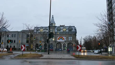 Old fire station during rainy day Stock Footage 138621278