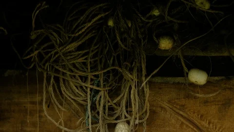 Old fishing nets in the village outback Stock Footage