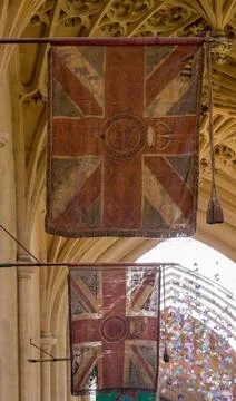 Old Flags Displayed at Bath Abbey Stock Photos
