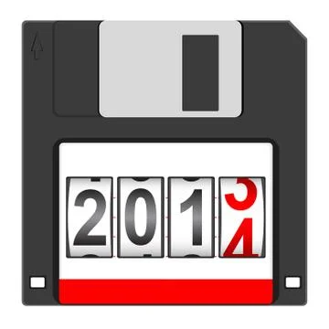 Old floppy disc for computer data storage with 2014 new year counter Stock Illustration