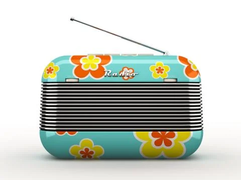Old flovers pattern vintage retro style radio receiver isolated on white back Stock Illustration