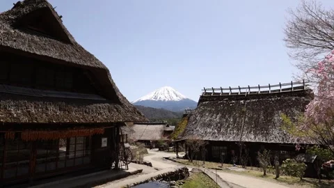Old folk house and Mt. Fuji in JAPAN Stock Footage 308203533